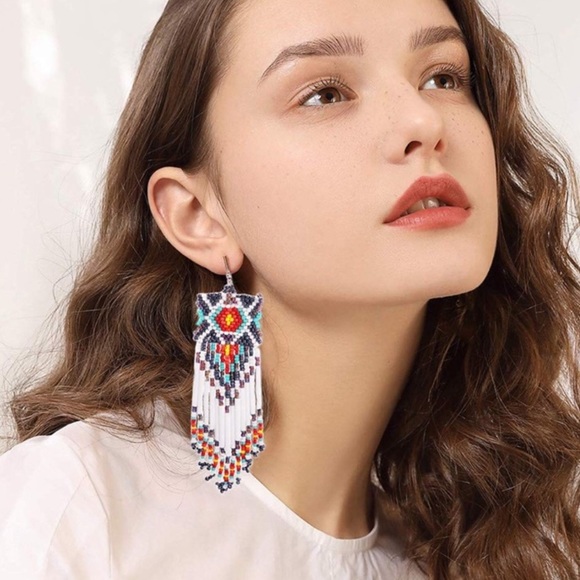 Long Beaded Tassel Earrings - Boho Sleek Fringe